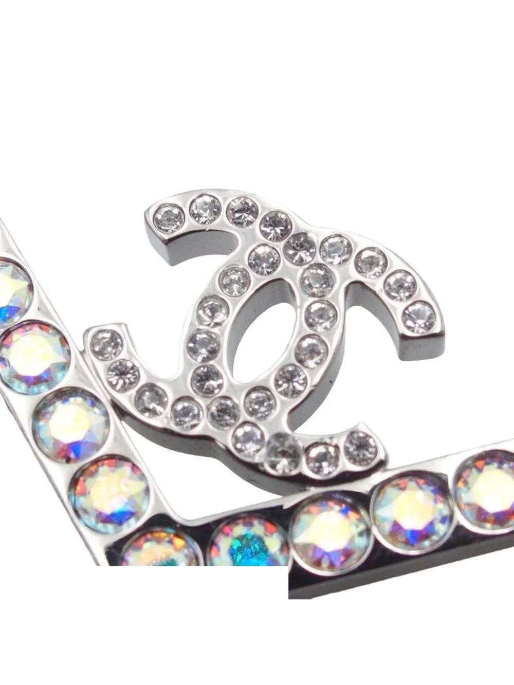 Chanel Brooch Silver Metal CC Logo Star Rhinestone Costume 17k